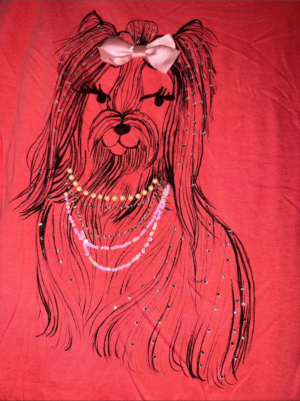 GAP Girls Coral Pink Short Sleeve Tee with Light Pink Bow Puppy Dog Graphic Tee